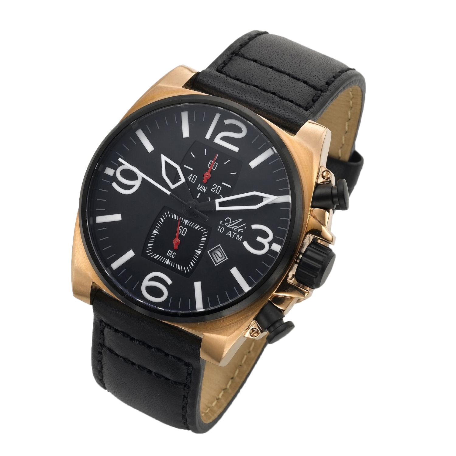 Adi Large-Faced Black and Copper Watch with Leather Strap - 1