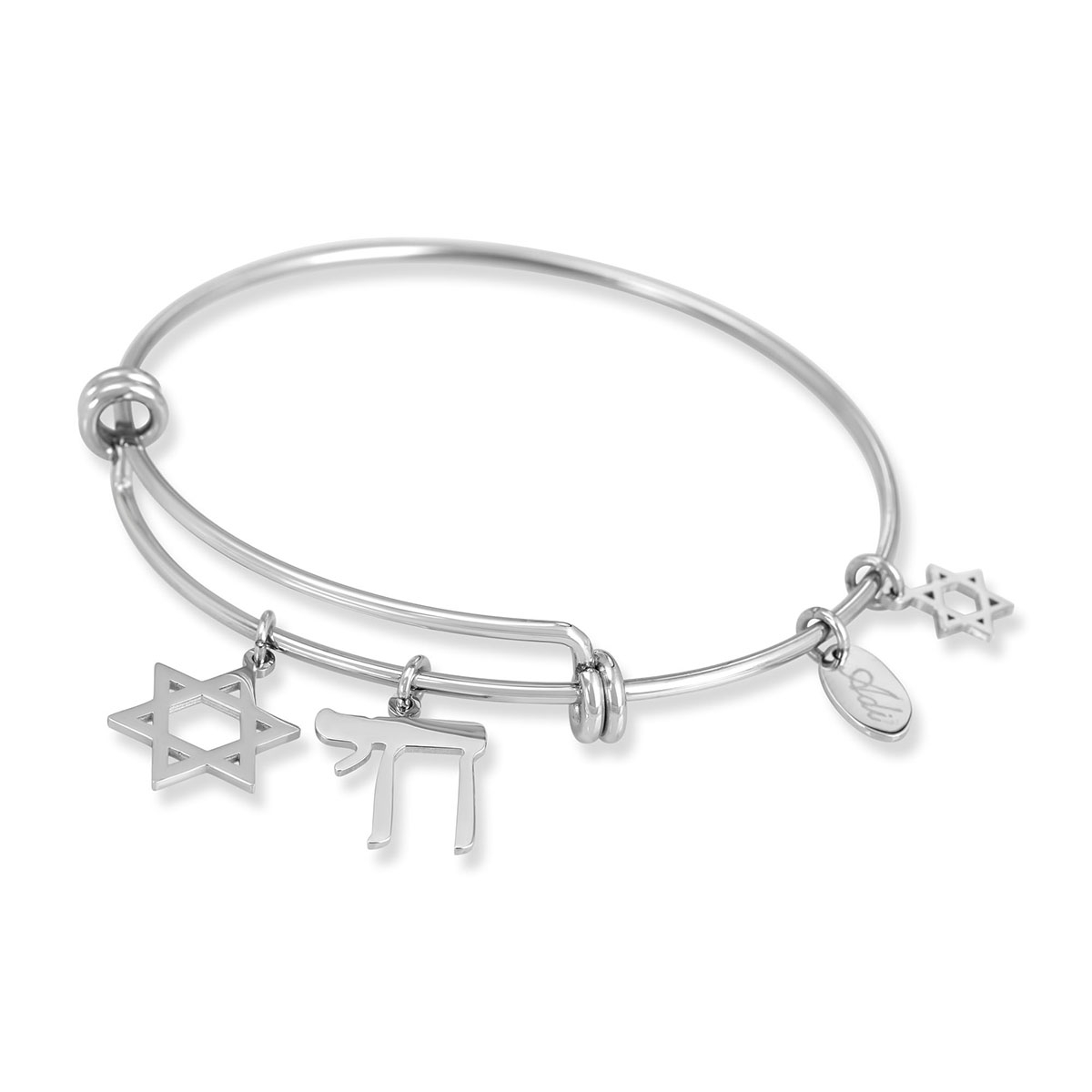 Stainless Steel Chai and Star of David Bangle by Adi - 1