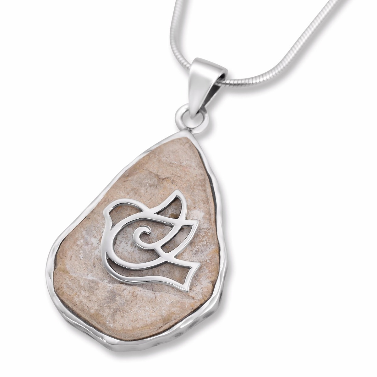 Jerusalem Stone Necklace with Silver Dove - 1
