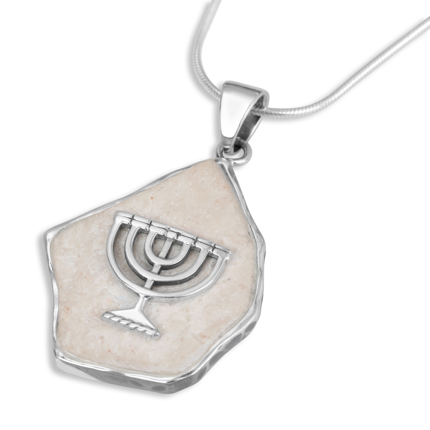 Jerusalem Stone Necklace with Sterling Silver Menorah - 1