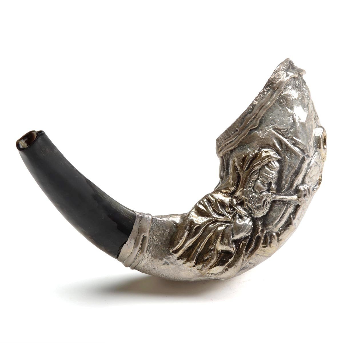 Barsheshet-Ribak Man Blowing Shofar Silver-Plated Ram’s Horn Shofar - 1