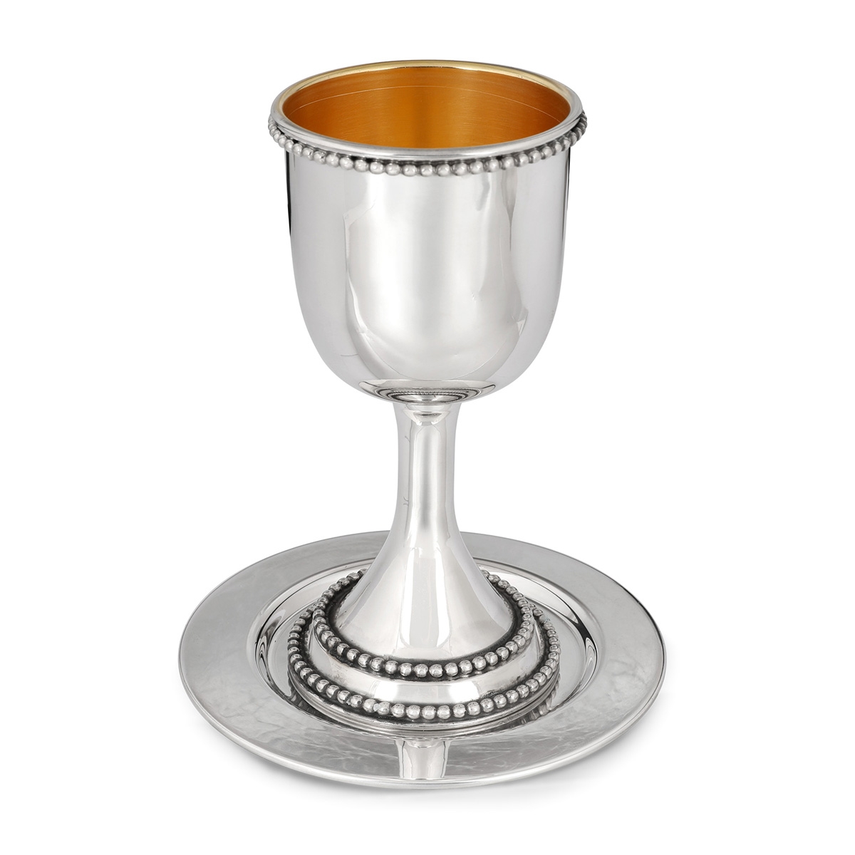 Bier Judaica Handcrafted Sterling Silver Kiddush Cup With Bead Motif - 1