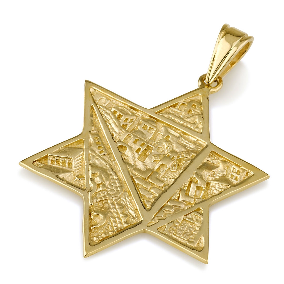 14K Gold Jerusalem Engraved Star of David Pendant - 1