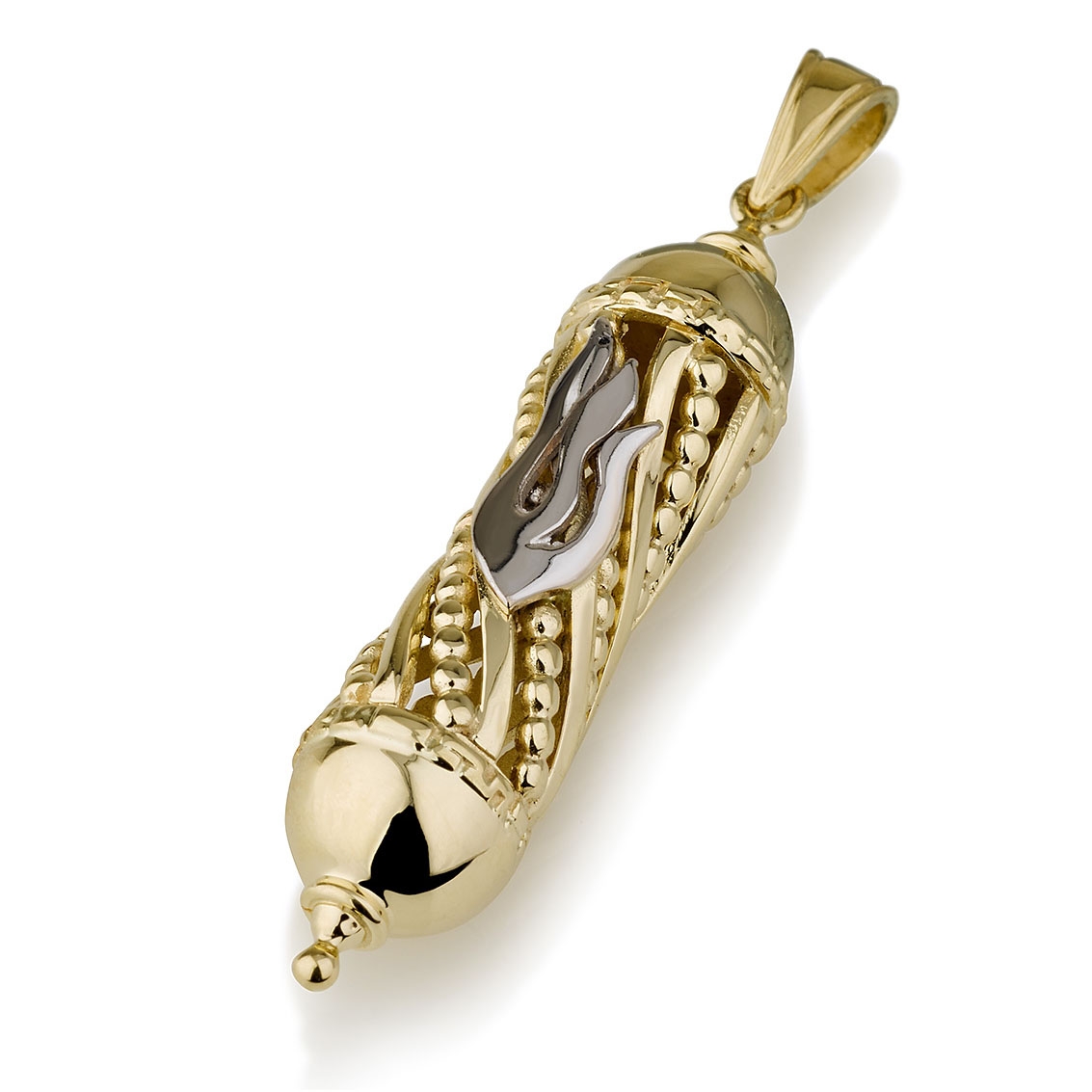 14K Gold Torah Scroll Mezuzah Pendant with ‘Shin’ Embellishment  - 1