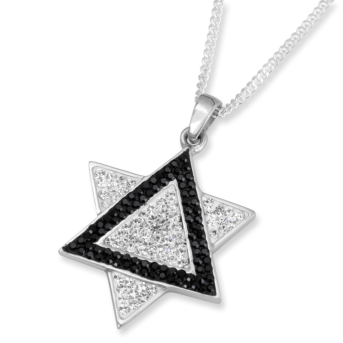 925 Sterling Silver Designer Star of David Pendant With Black and White Crystal Stones - 1