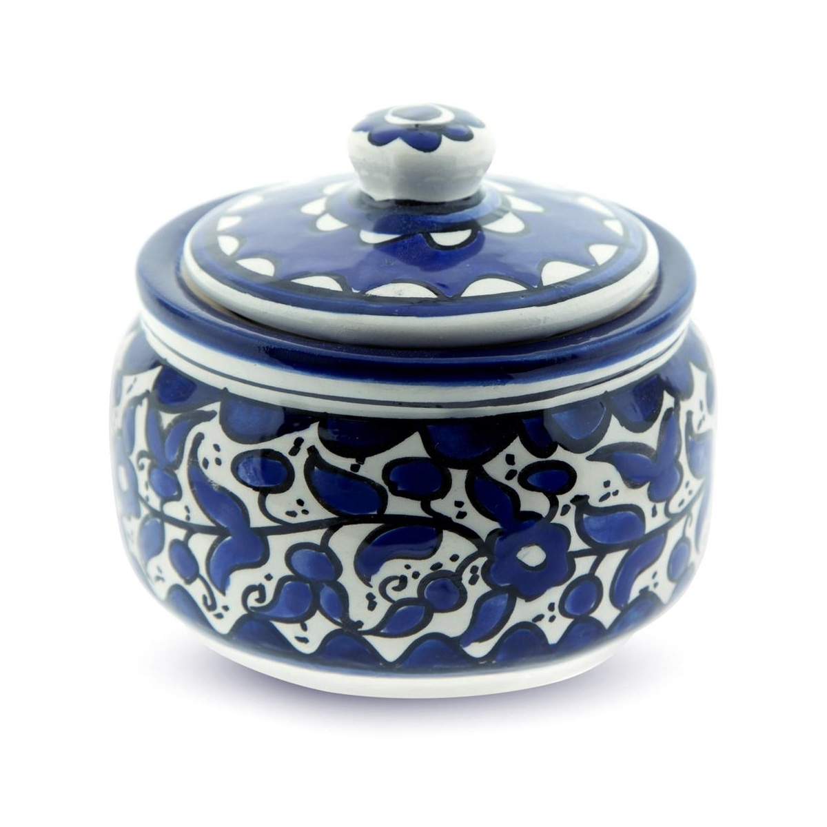Blue and White Flowers Sugar And Honey Bowl. Armenian Ceramic  - 1