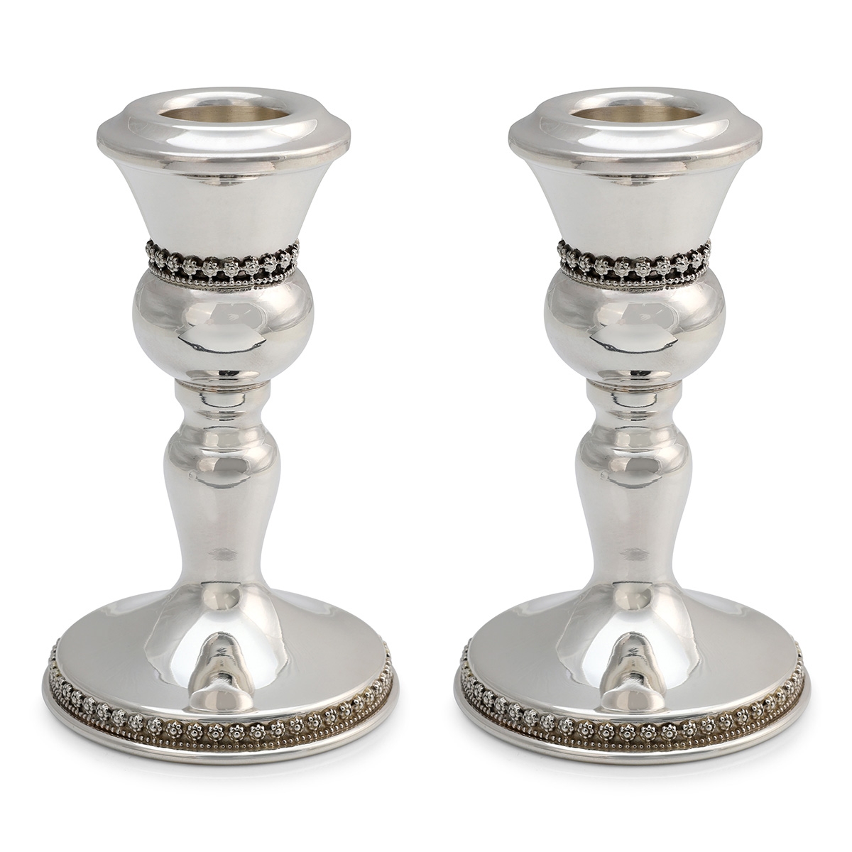Handcrafted Sterling Silver Shabbat Candlesticks With Floral Filigree Design By Traditional Yemenite Art - 1