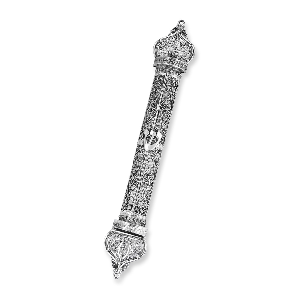 Traditional Yemenite Art Chic Handcrafted Sterling Silver Extra Large Mezuzah Case With Filigree Design - 1