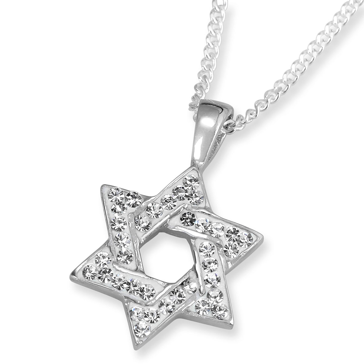 Chic 925 Sterling Silver Star of David Pendant With White Zircon Stones - 1