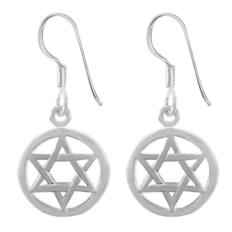 Circled Star of David Sterling Silver Earrings - 1