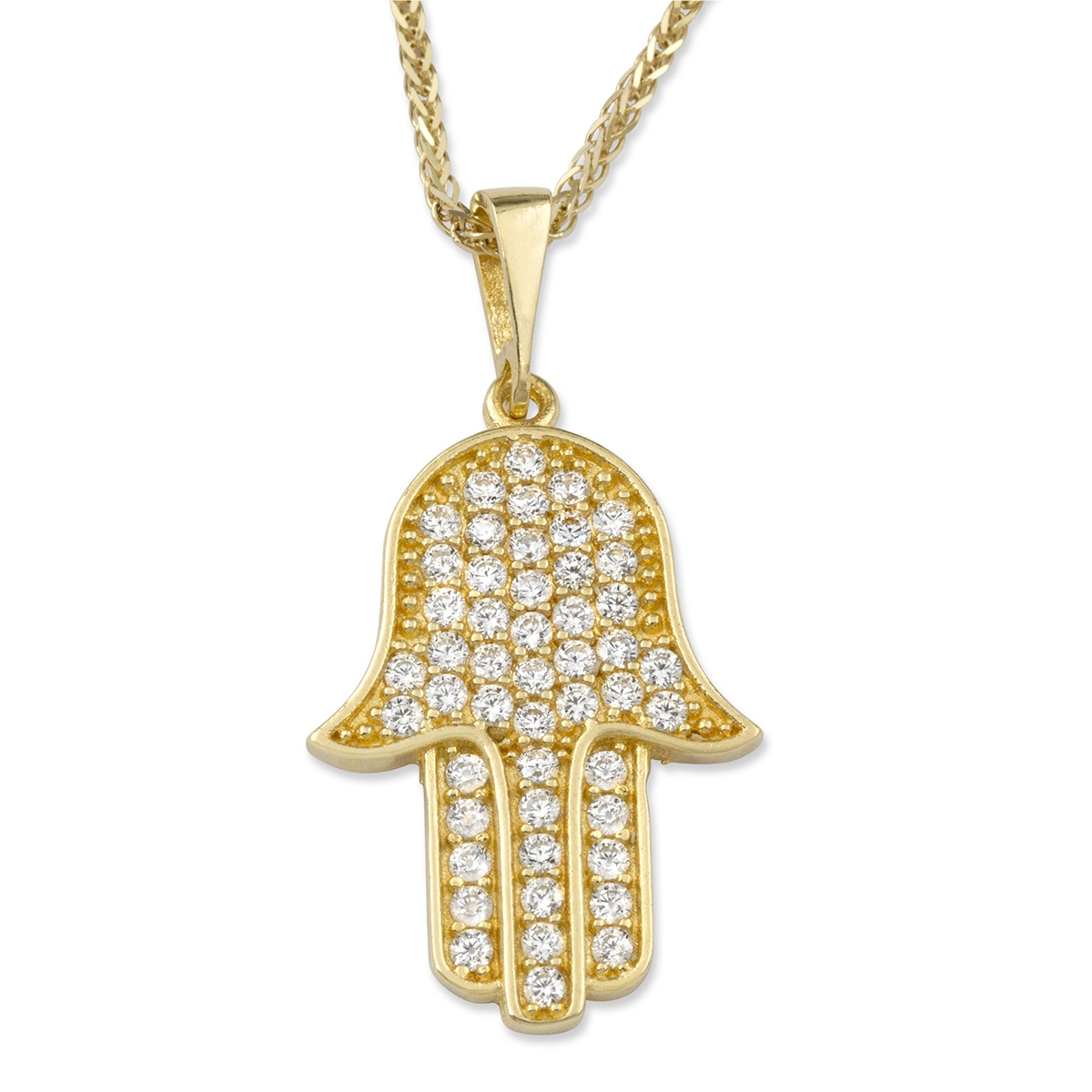 Luxurious 14K Yellow Gold Hamsa Pendant Necklace With Cubic Zirconia Accent - 1