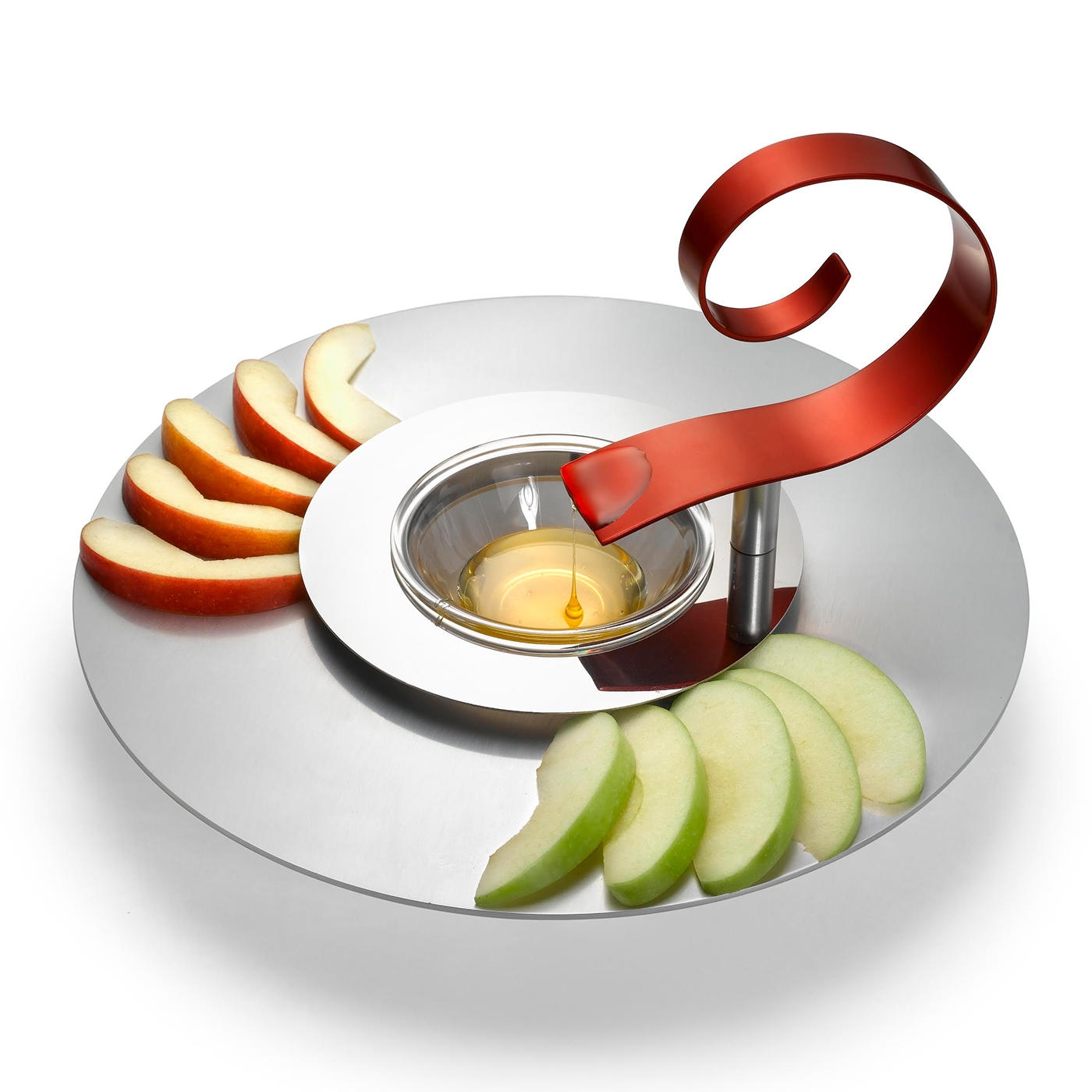 Laura Cowan Stainless Steel and Aluminum Spiral Apple and Honey Plate - Red - 3
