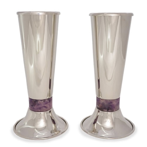 Davidoff Brothers Limited Edition Silver-Plated and Amethyst Narrow Shabbat Candlesticks - 1