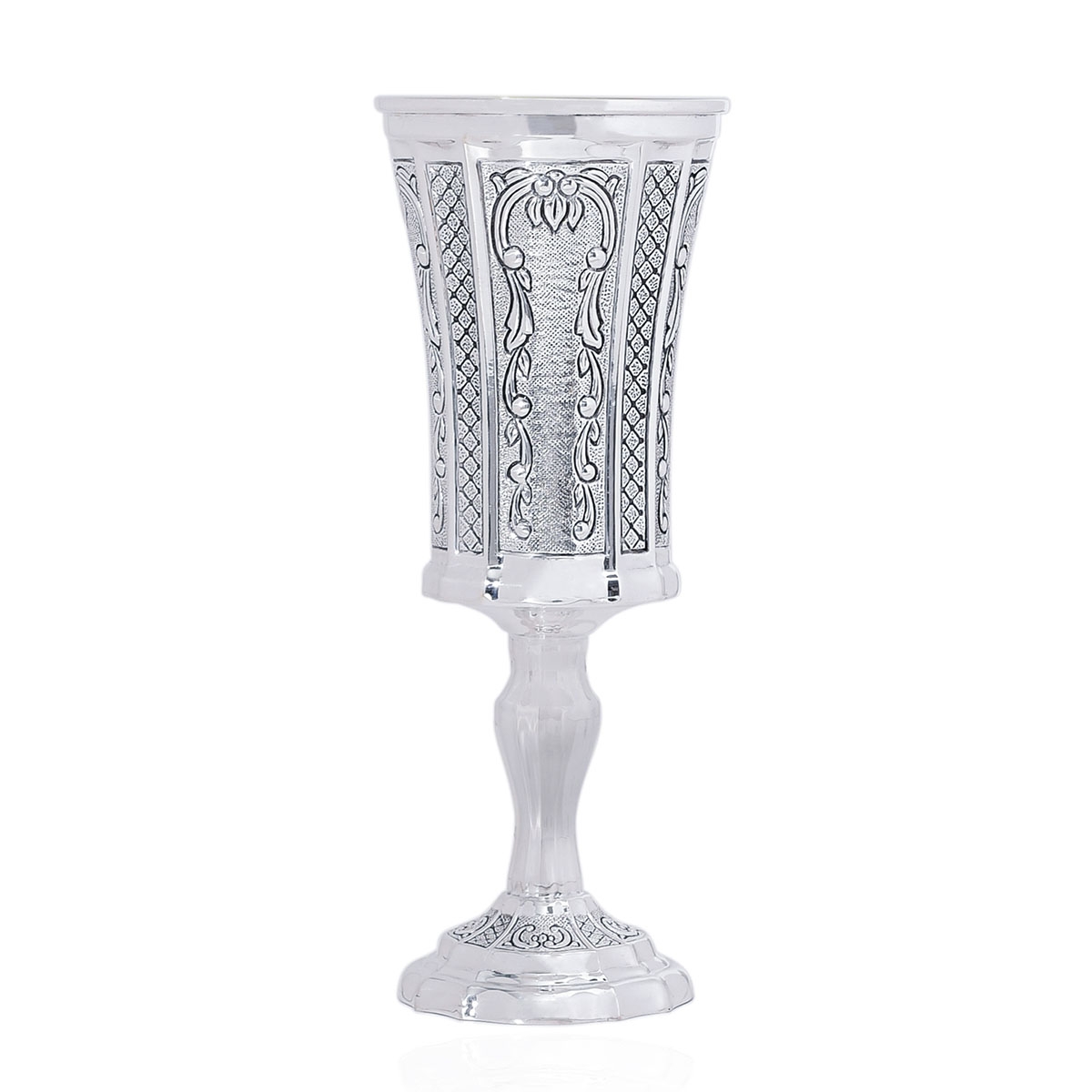 Deluxe 925 Sterling Silver Stemmed Kiddush Cup With Ornate Design - 1