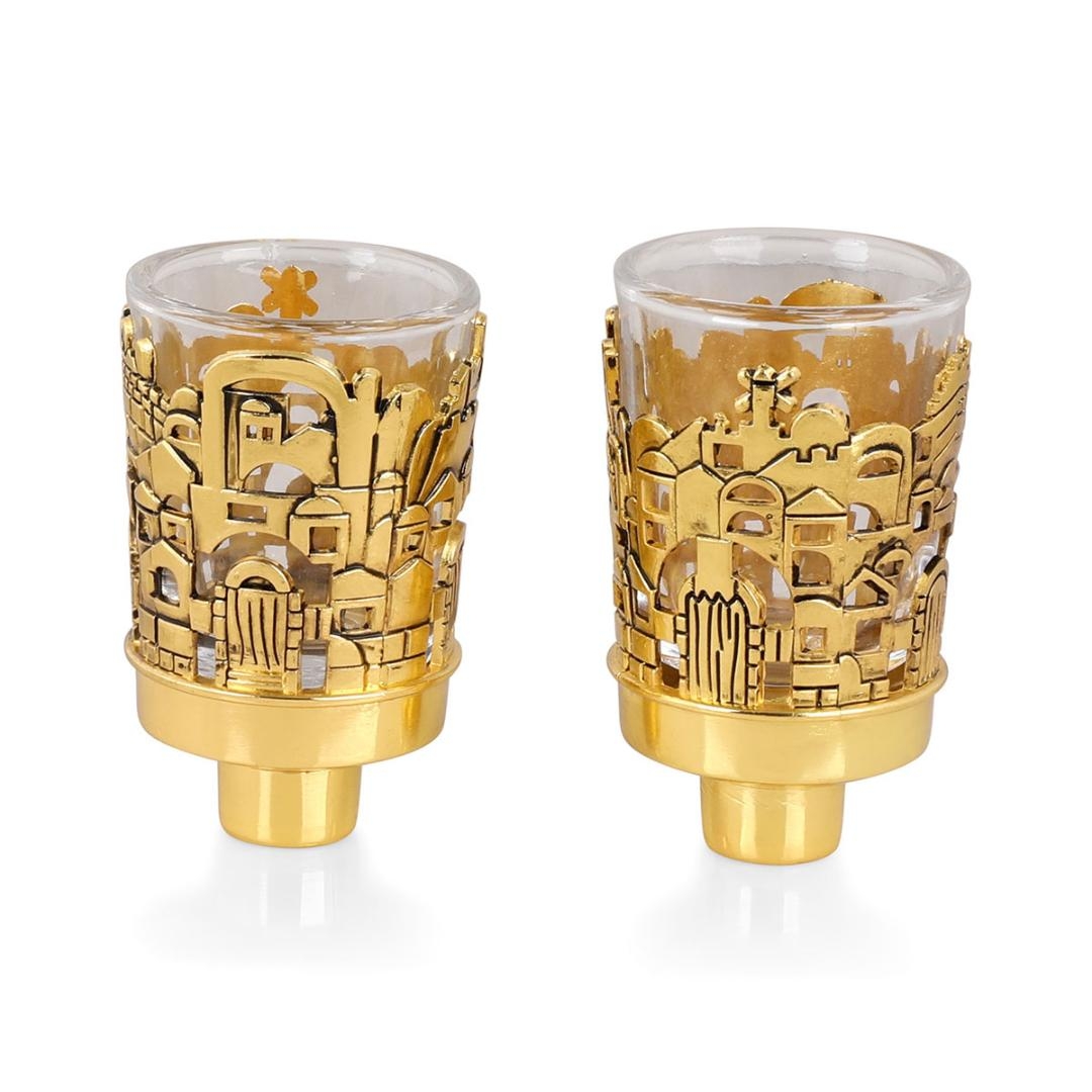 Designer Gold Plated Jerusalem Candle Holders  - 1