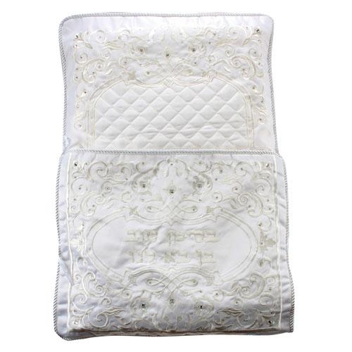 Diamond & Filigree Pattern Satin Embroidered Brit Mila Pillow with Gemstones - 1