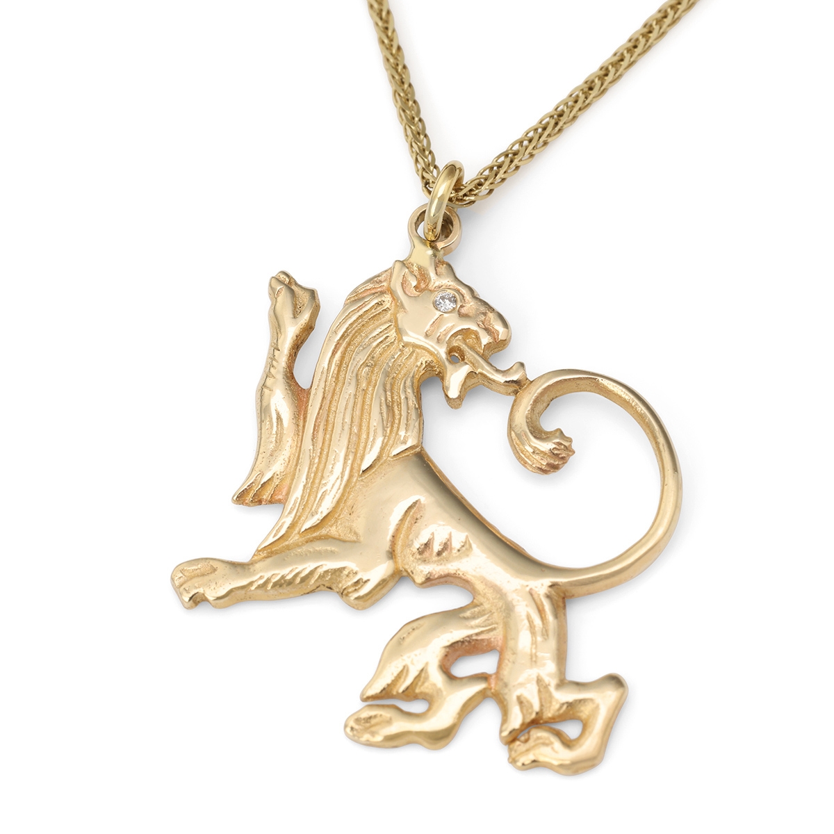 Diamond-Accented Handcrafted 14K Yellow Gold Lion of Judah Pendant Necklace - 1