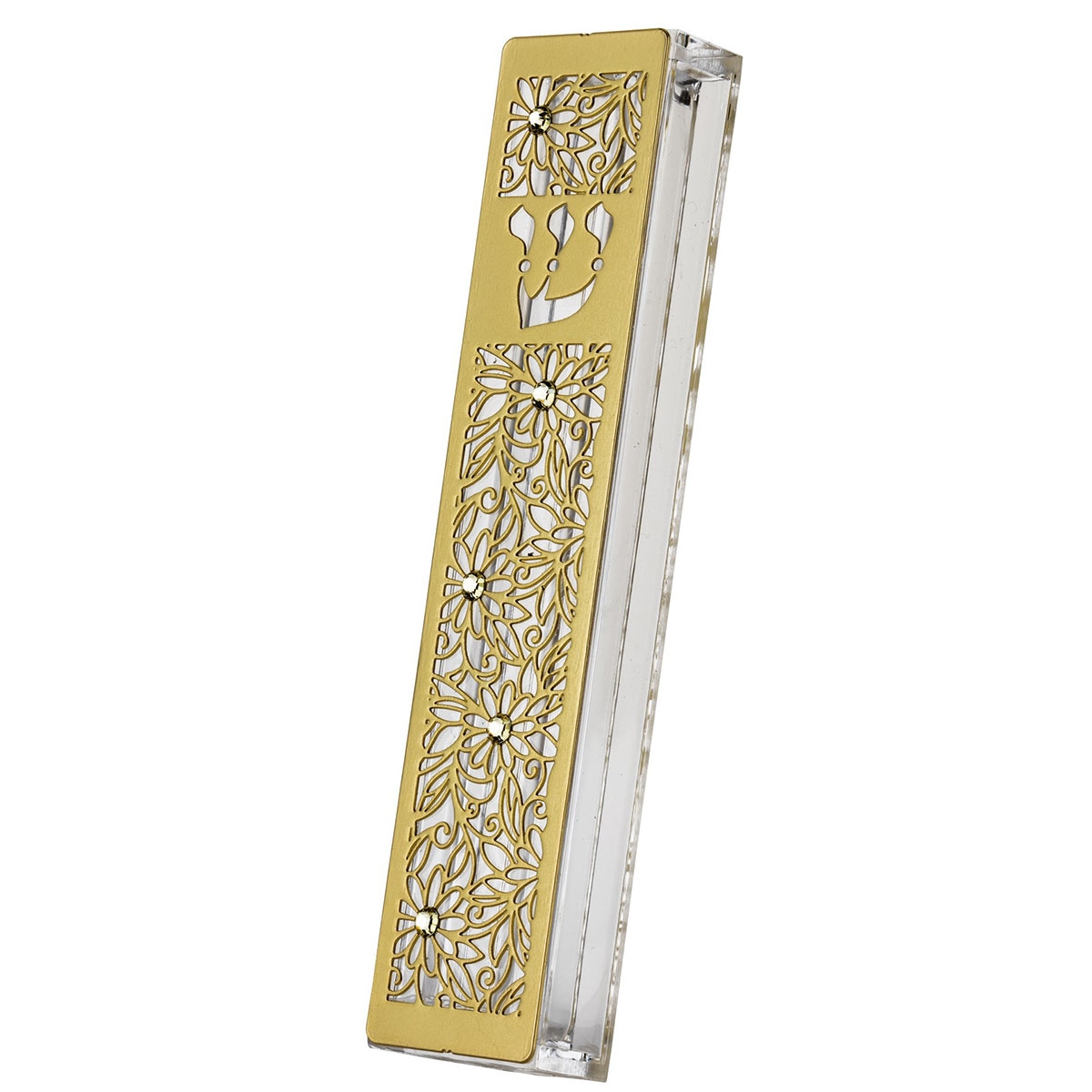 Dorit Judaica Gold-Plated Acrylic Mezuzah Case With Floral Motif - 1
