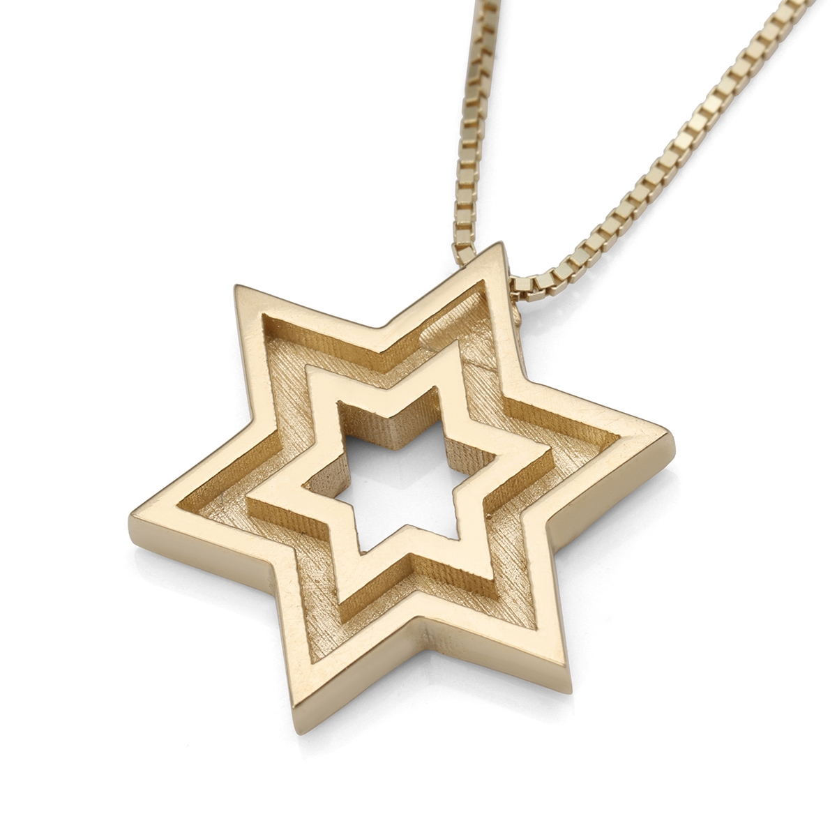 Handcrafted 14K Yellow Gold Double Star of David Pendant Necklace - 1