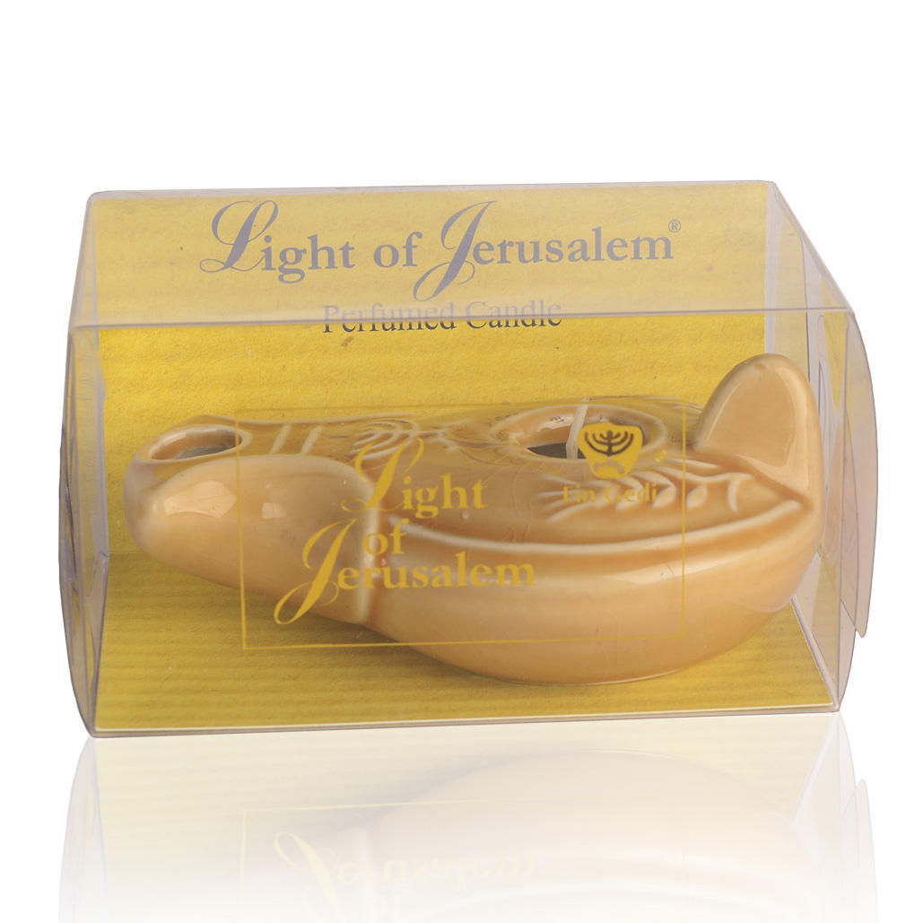 Light of Jerusalem Scented Candle in Clay Lamp Holder (Brown) - 1