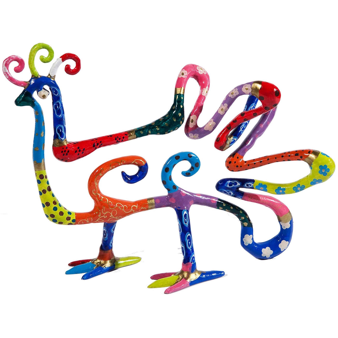 Yair Emanuel Hand Painted 3-Dimensional Peacock Sculpture - 1