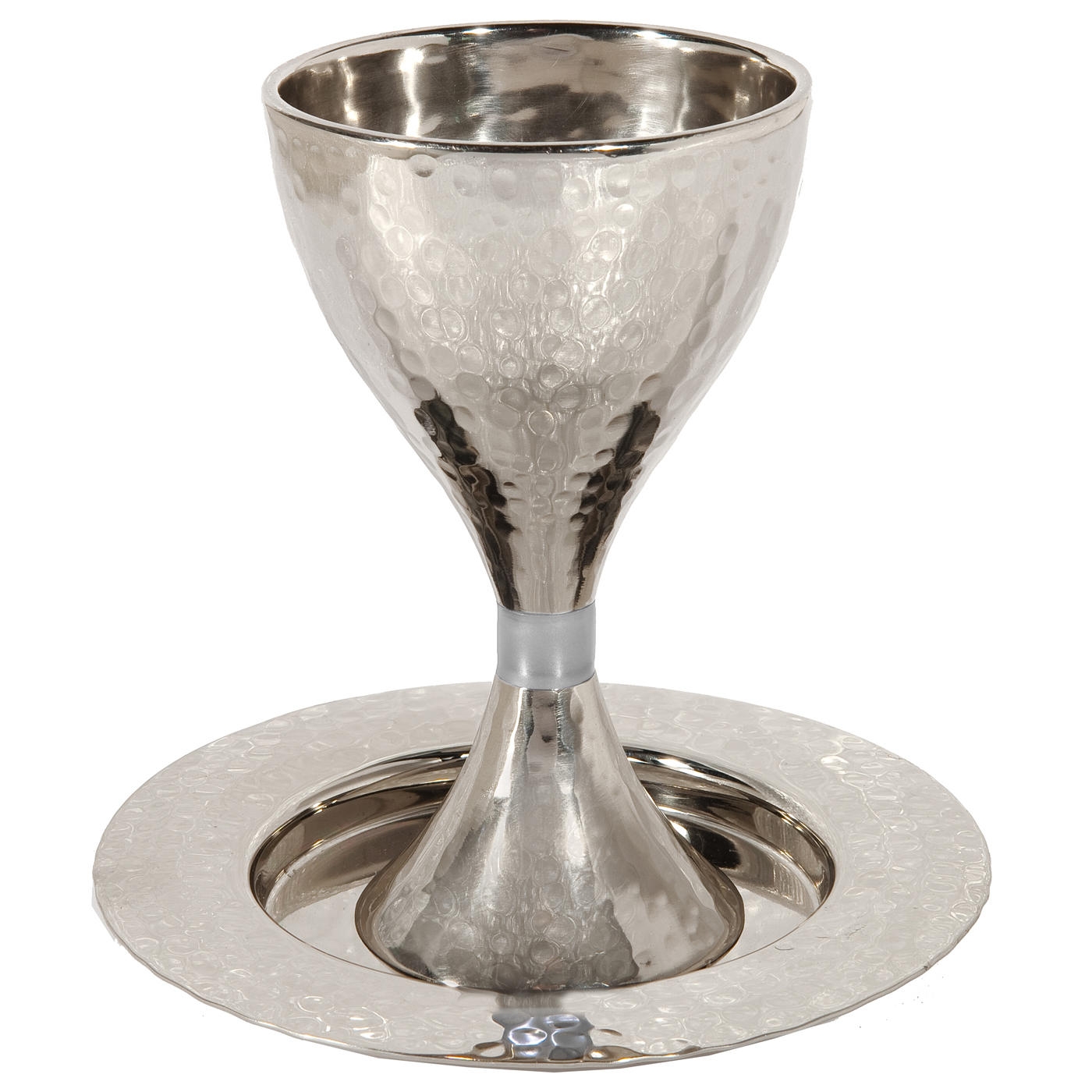 Yair Emanuel Textured Nickel Kiddush Cup and Saucer - 1