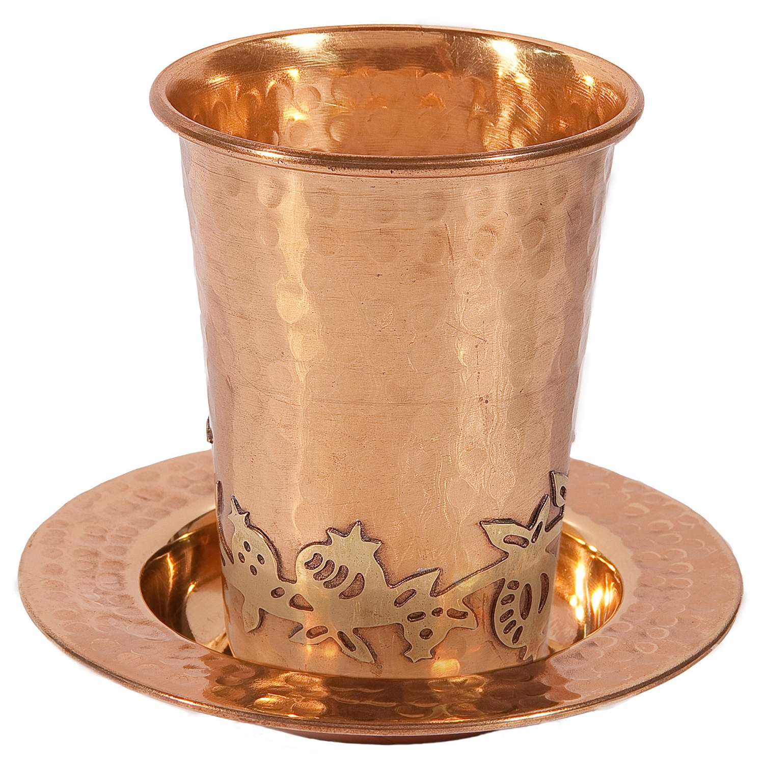 Yair Emanuel Copper Hammered Kiddush Cup and Plate - Pomegranates - 1