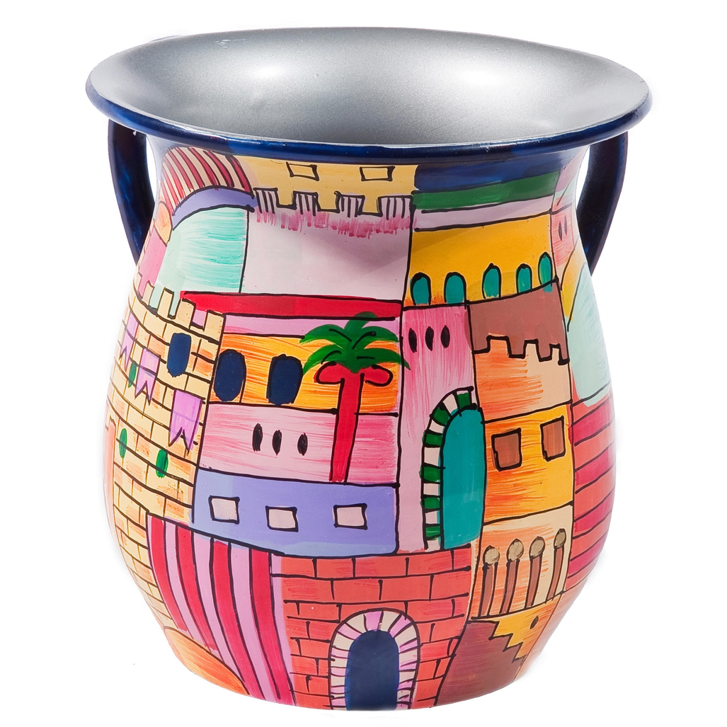 Yair Emanuel Hand Painted Metal Washing Cup - Jerusalem - 1