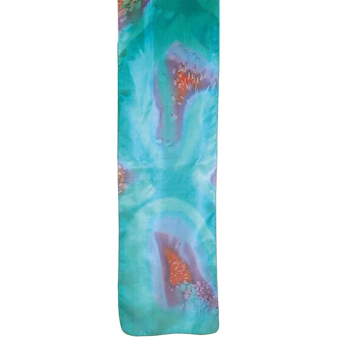 Yair Emanuel Painted Silk Scarf - Aquamarine and Purple - 1