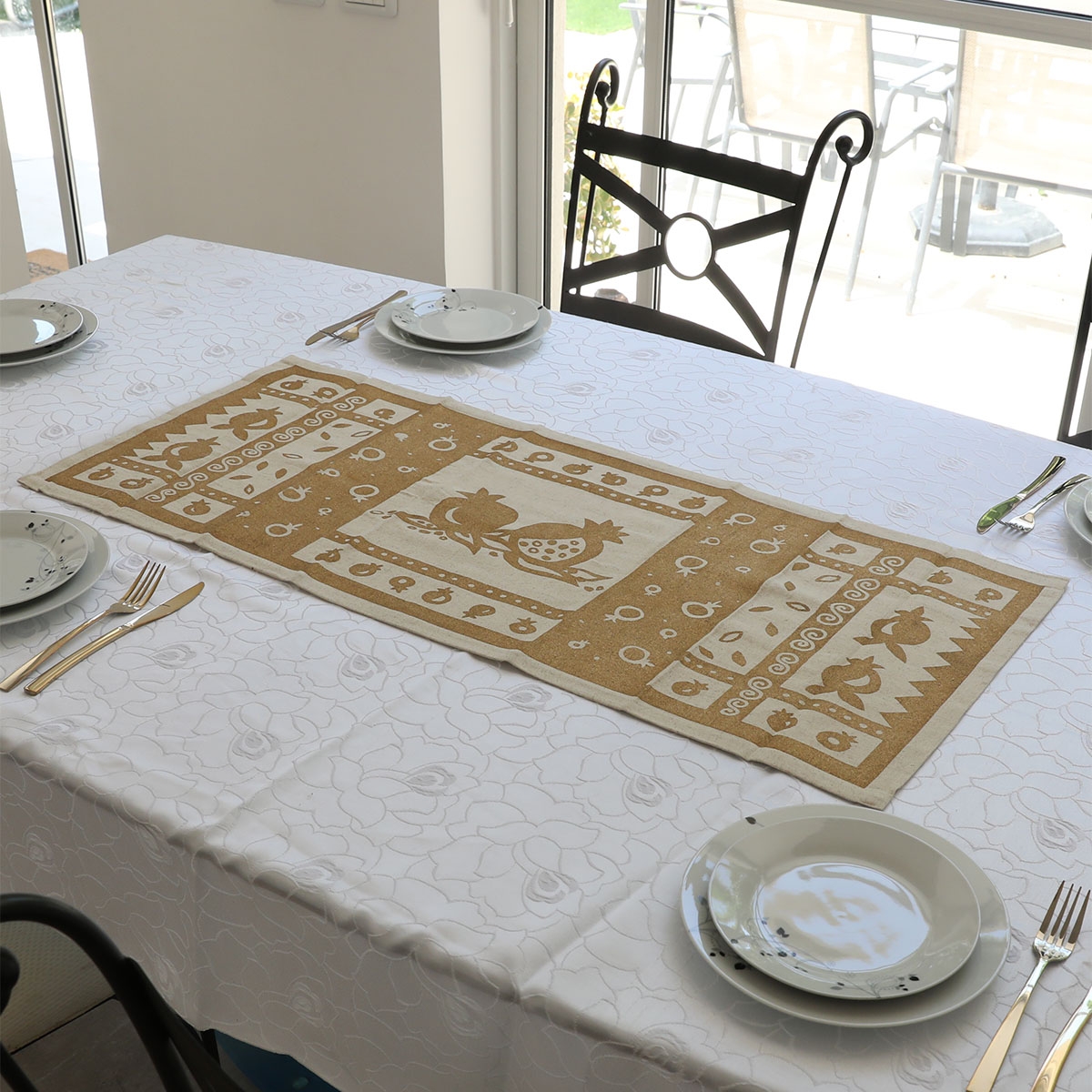 Yair Emanuel Linen Pomegranate Table Runner (Choice of Colors) - 1