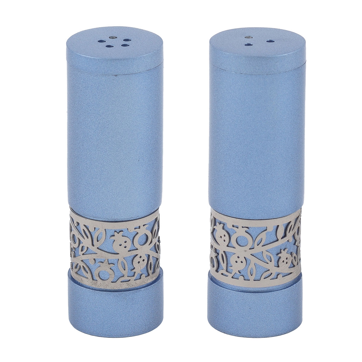 Yair Emanuel Anodized Aluminum Pomegranates Salt and Pepper Shakers – Blue and Silver  - 1