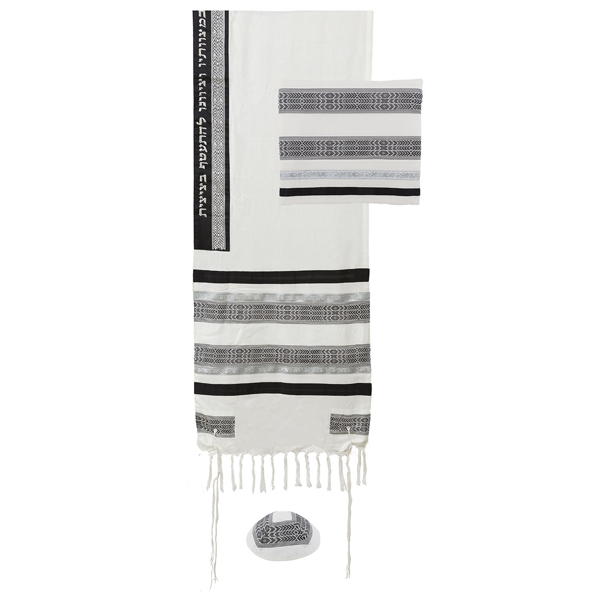 Yair Emanuel Black Striped Tallit with Blessing Set  - 1