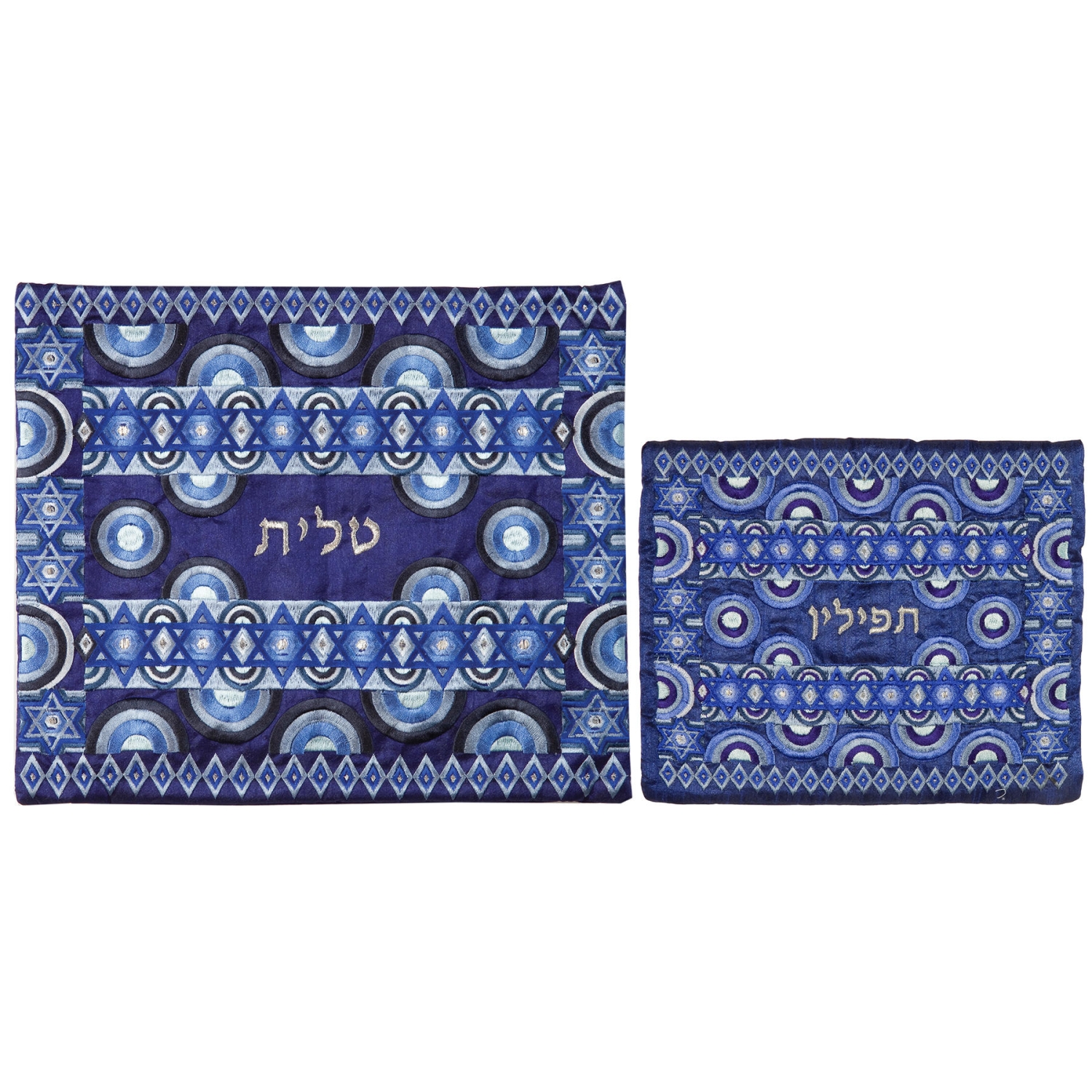 Yair Emanuel Embroidered Tallit and Tefillin Bag Set - Stars of David (Blue) - 1