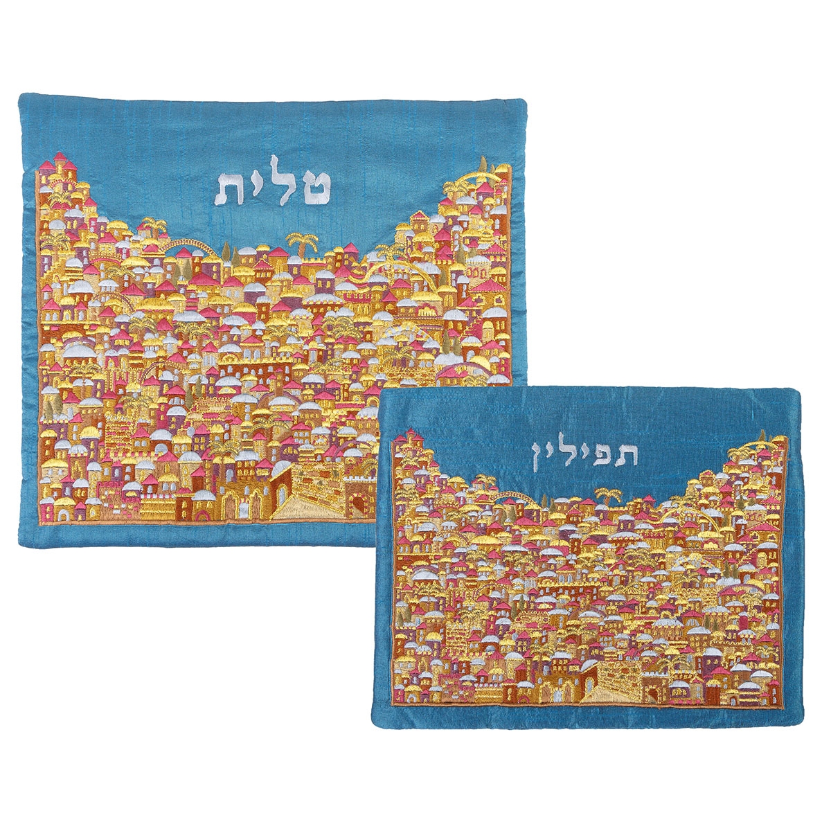 Yair Emanuel Jerusalem Embroidered Tallit and Tefillin Bag Set - Blue  - 1