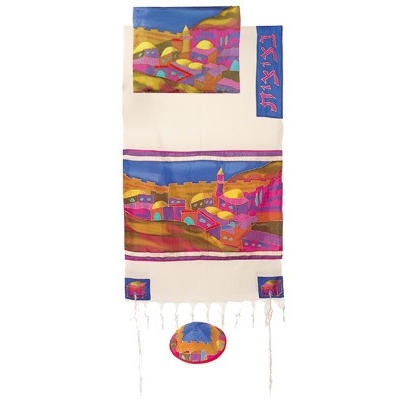 Yair Emanuel Cotton and Hand Painted Silk Tallit - Vista in Color - 1