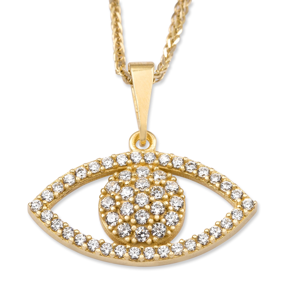 14K Yellow Gold and Cubic Zirconia Evil Eye Pendant Necklace - 1