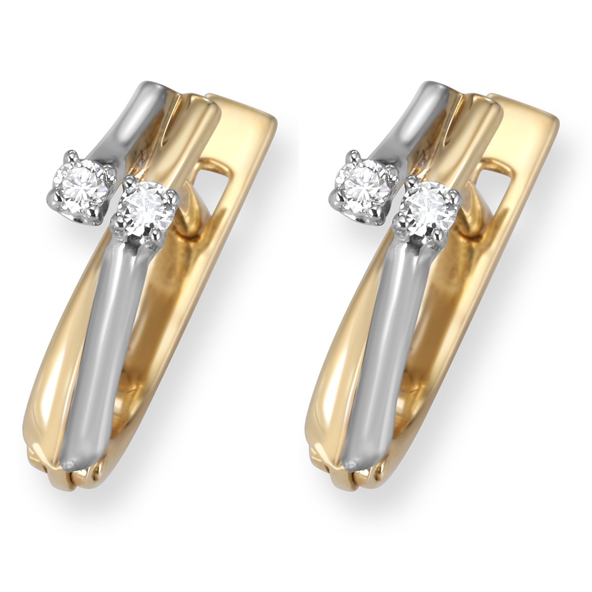 Exquisite Two-Toned 14K Gold Earrings With Diamonds - 1