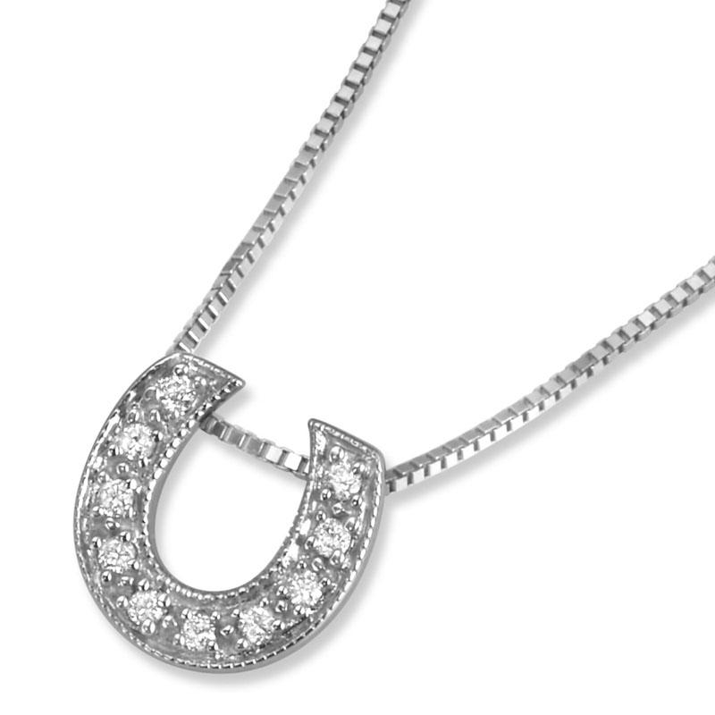 14K Gold Diamond Horseshoe Pendant (Available in White or Yellow Gold) - 1