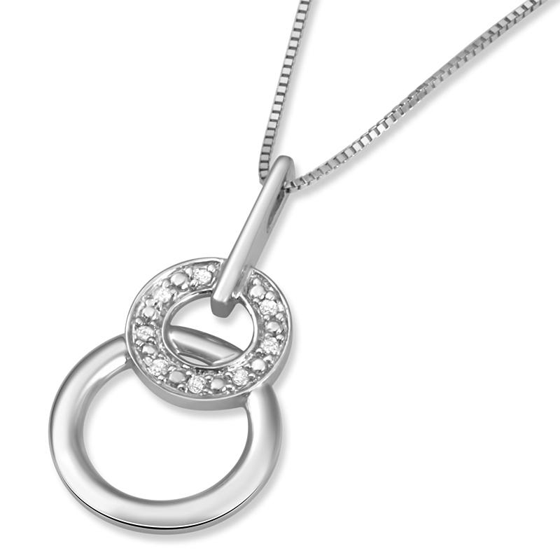 14K Gold Double Circle Diamond Pendant (Available in White or Yellow Gold) - 1