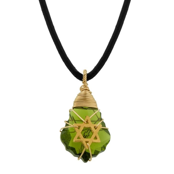 Crystal and Gold Filled Postmodern Star of David Necklace (Green) - 1