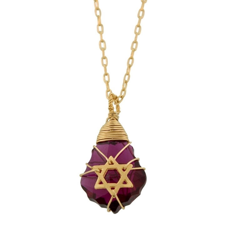 Crystal and Gold Filled Postmodern Star of David Necklace (Purple) - 1