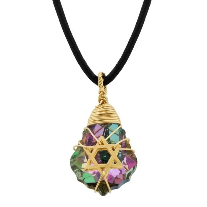 Crystal and Gold Filled Postmodern Star of David Necklace (Rainbow) - 1