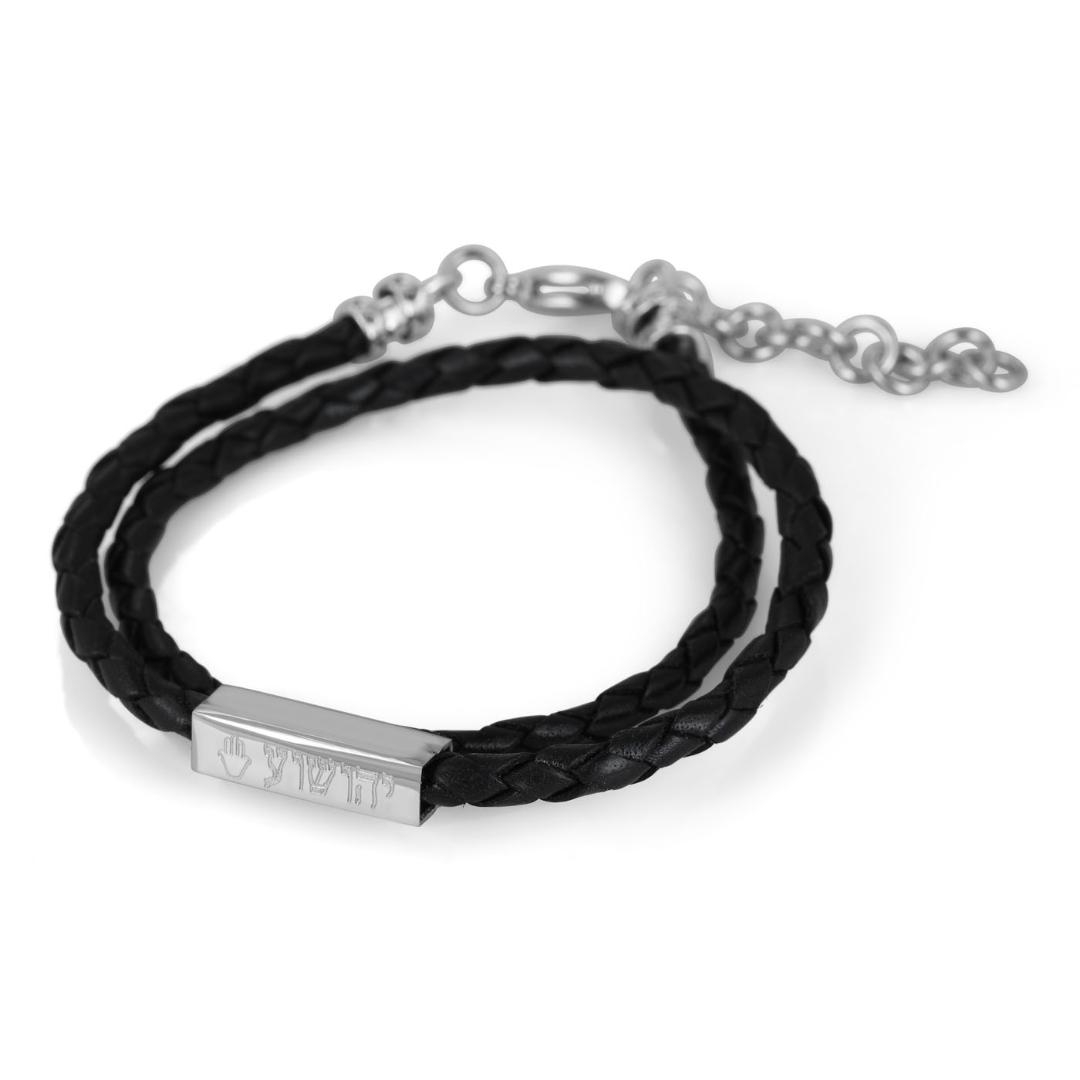 Galis Jewelry Leather & Stainless Steel Name Bracelet with Hamsa or Star of David Design - 1