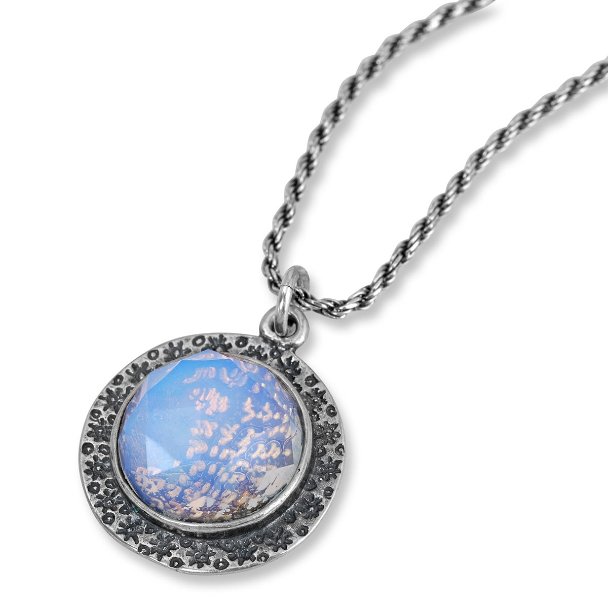 Woman of Valor: Silver Necklace with Large Opalite Stone Dome - 1