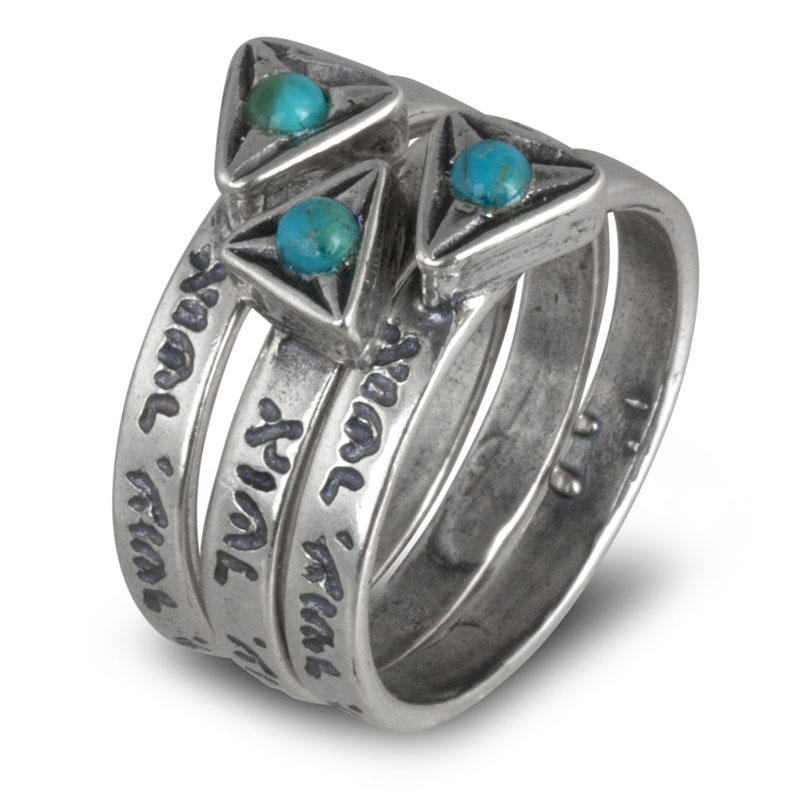 Sterling Silver Blessings Rings with Turquoise Gemstone Triangle - 1