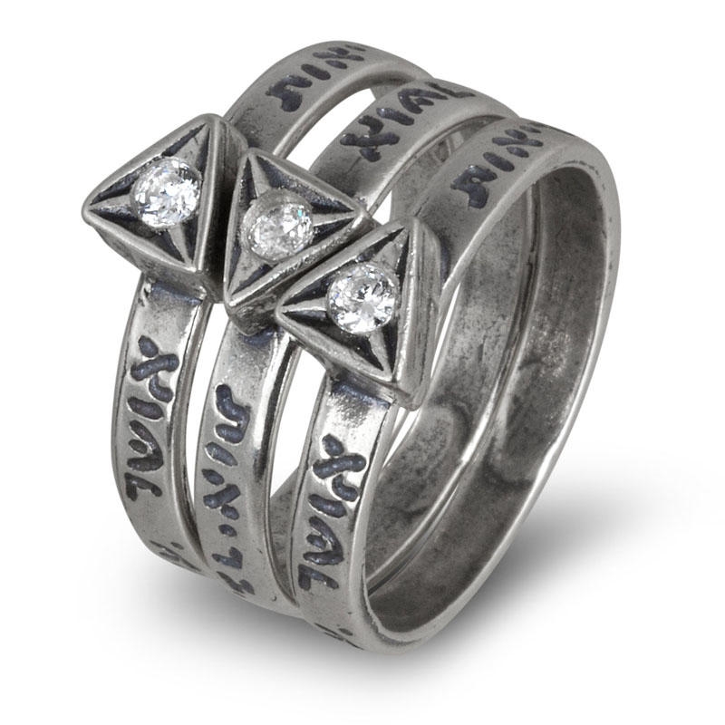 Sterling Silver Blessings Rings with Cubic Zirconia Stone Triangle - 3