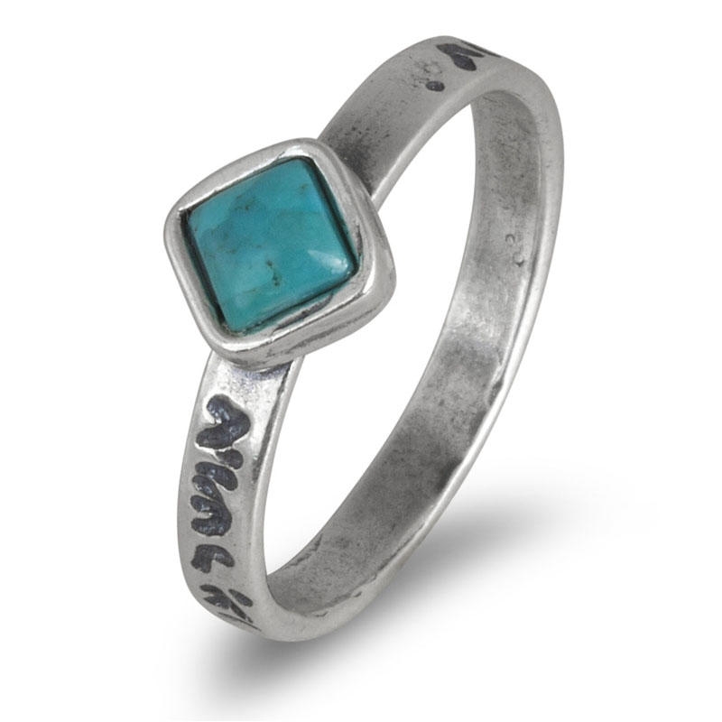 Sterling Silver Blessings Rings with Turquoise Gemstone Square - 1
