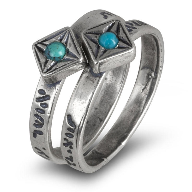 Sterling Silver Blessings Rings with Turquoise Gemstone Square - 1
