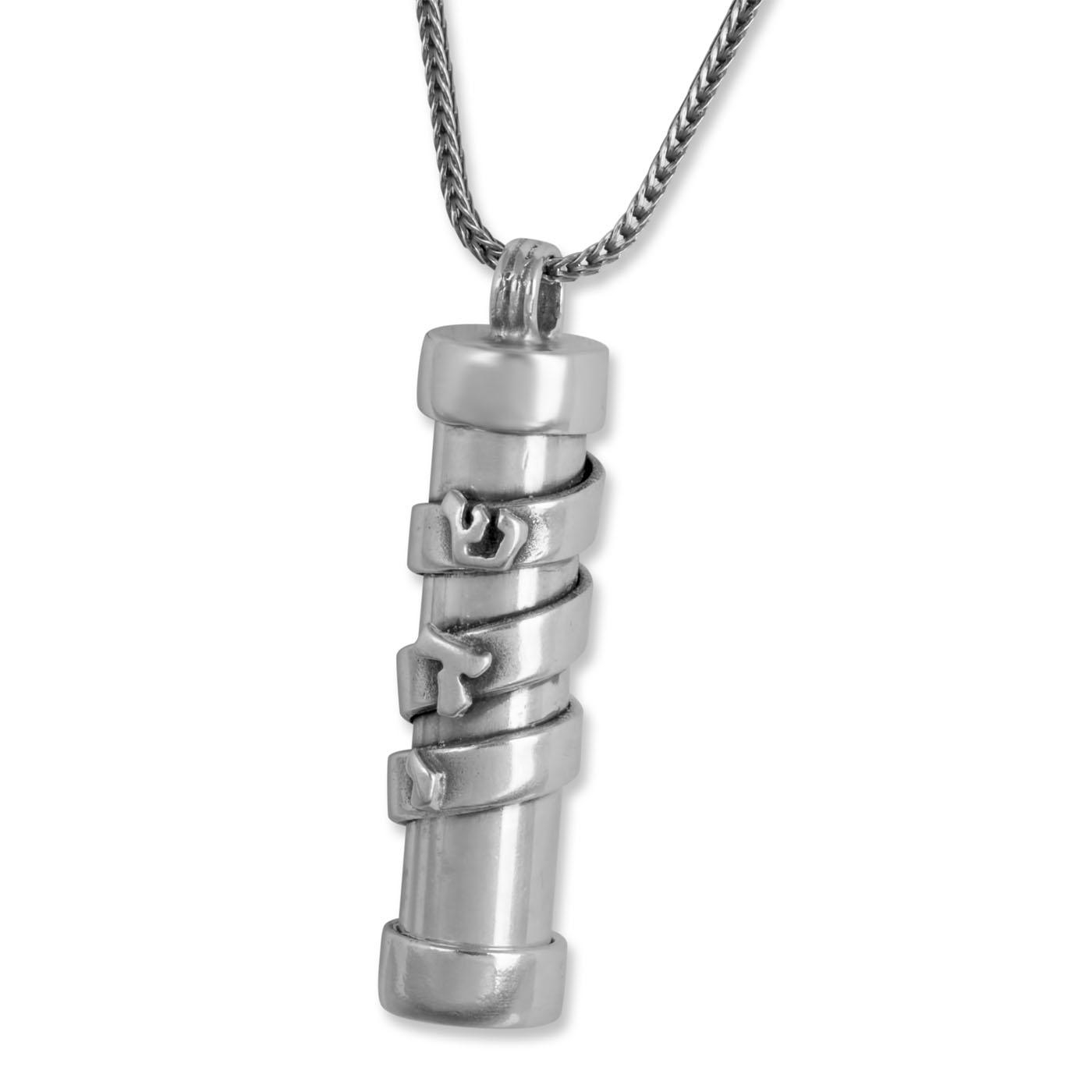 Sterling Silver Men's Mezuzah Pendant with Hollow and God's Name - 1