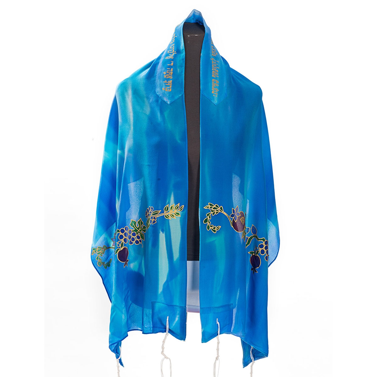 Galilee Silks Seven Species Handmade Silk Tallit for Women - Blue  - 1